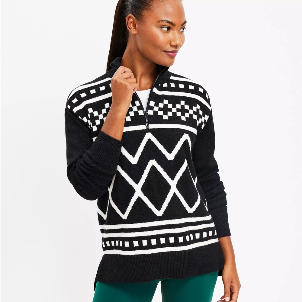 Lou & Grey Fair Isle Half Zip Tunic Sweater